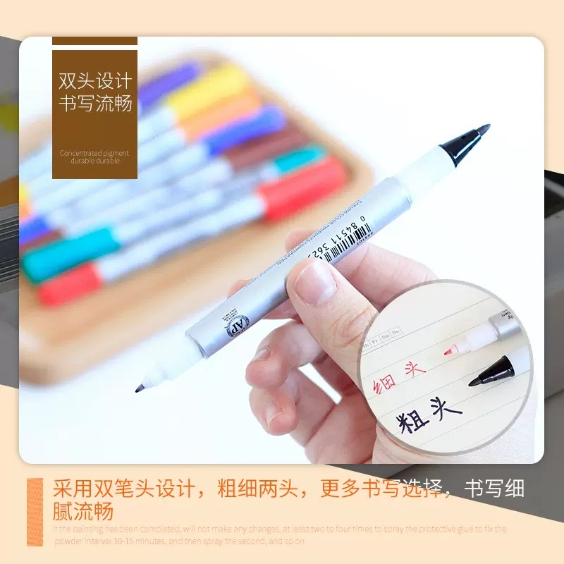 Japonés SAKURA flor de cerezo aceitoso pequeño marcador de doble cabeza pluma de marcado línea de gancho de color CD pluma