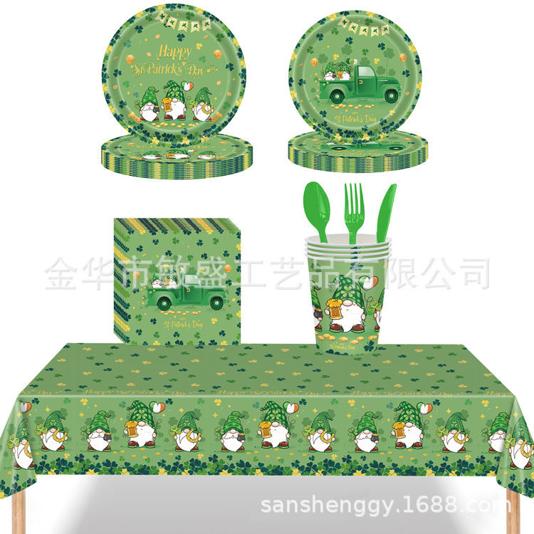 25 New St. Patrick's Day Shamrock Paper Plates Party Supplies Disposable Set Tablecloth Plates Birthday Tableware