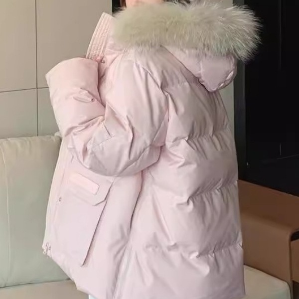 2025年冬季新款韩系感大毛领工装派克服加厚学生羽绒服外套女