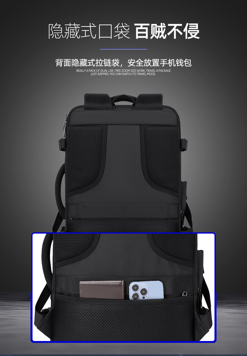 Erweiterbar Rucksack Geschäft Pendeln Dienstreisen großes Fassungsvermögen multifunktional Nass-Trocken-Trennung Freizeit Reisen Laptop-Rucksack