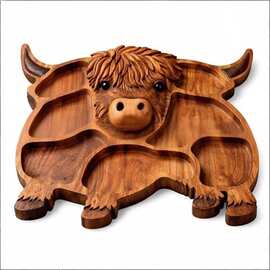 跨境新品Highland CowWooden Charcuterie Board高地牛木质熟食盘