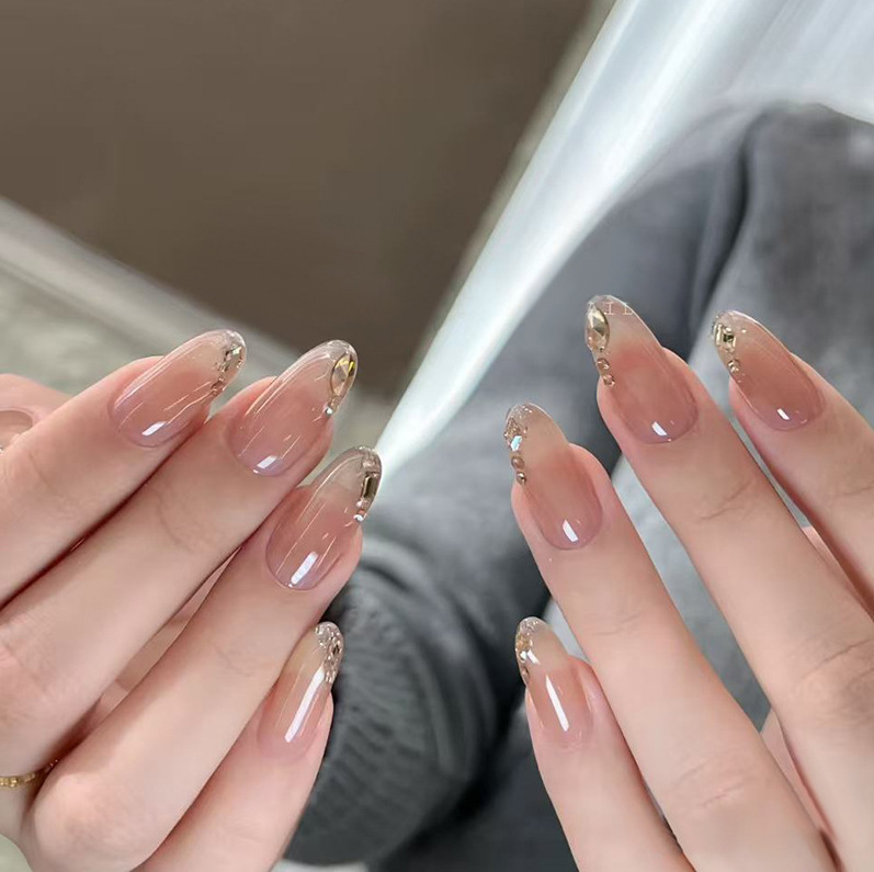 Uñas postizas hechas a mano con diamantes de imitación brillantes, estilo popular, uñas postizas de alta gama, estilo puro y sensual, efecto iluminador, piezas de uñas postizas hechas a mano.