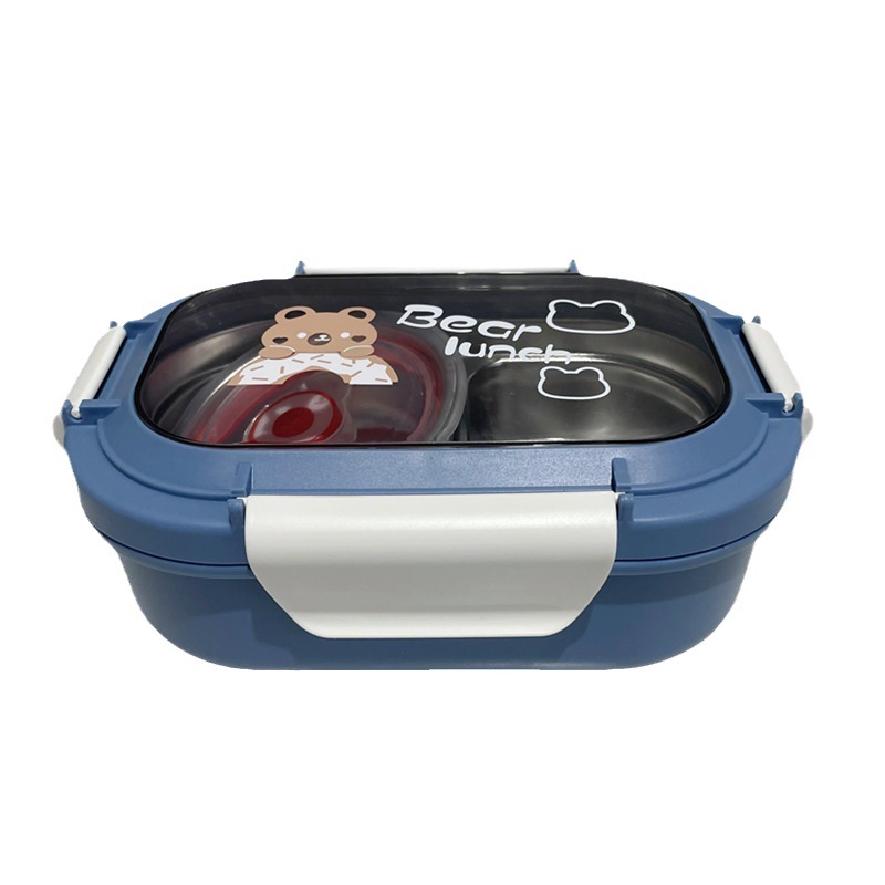 Caja de almuerzo de acero inoxidable 304 caja de almuerzo aislada lindo estudiante de escuela primaria de doble capa caja de almuerzo compartimiento placa con vajilla Tazón