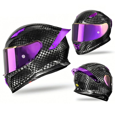 Motorcycle Safety Supplies – Carbon Fiber Motorcycle Helmet for Men - carbon-fiber-12k-lightning-purple-m-head-circumference-55-56cm