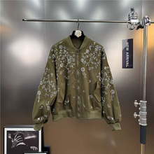 秋季欧美风亮片刺绣夹克上衣外套宽松重手工钉珠休闲棒球服女秋冬