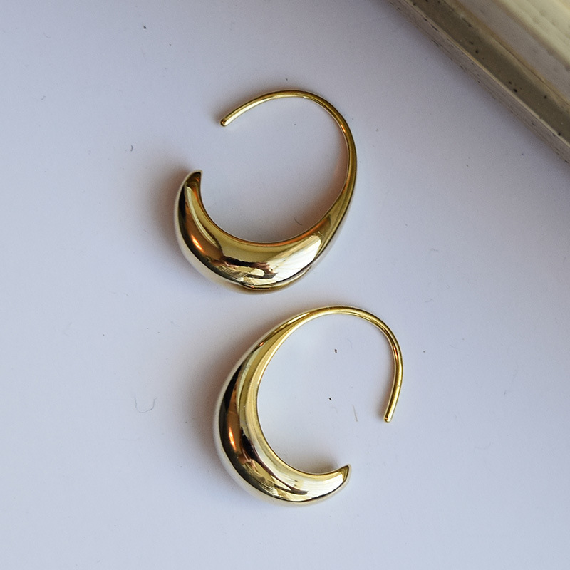 Street Occasion Copper Material C Shape Pattern 1 Pair Simple Style C Shape Plating Copper 18k Gold Plated Earrings