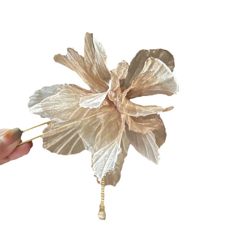 Gentle Dead Leaf Butterfly Chiffon Flower Hair Hairpin Cool Sense Elegant Super Fairy Hair Hairpin Retro Elegant High-end Hair Accessories for Women