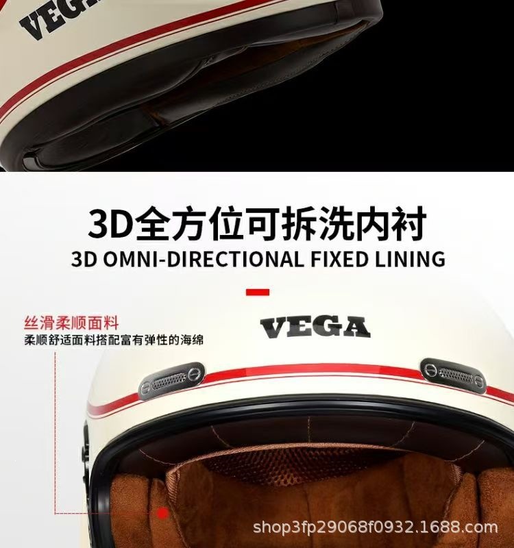 American Vega Motorcycle Retro Helmet, Full-Face Helmet for Men and Women, Motorcycle Cruising Helmet, Four-Season Bluetooth, National Trend 3C, Glossy Black