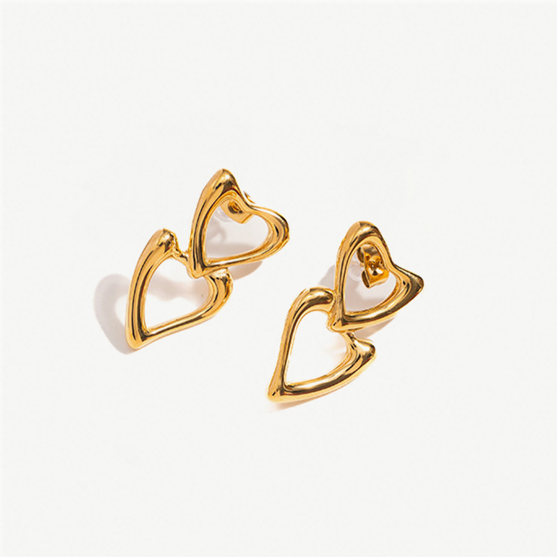 TENA nicho de amor amor amor hueco pendientes de acero inoxidable chapado en oro 18 quilates doble goteo de zircón pendientes de aceite