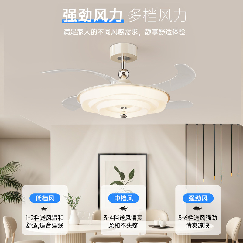 隐形风扇灯吸顶灯中古花朵卧室法式奶油风餐厅智能静音电扇一体灯|undefined