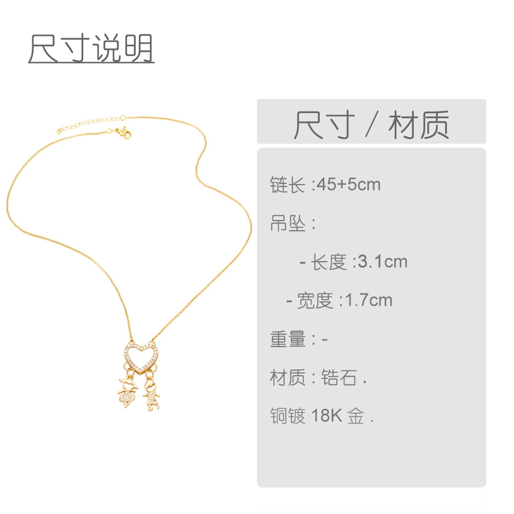 Cartoon Puppet Heart Zircon Couple Copper Gold-plated Inlaid Zircon Necklace display picture 1