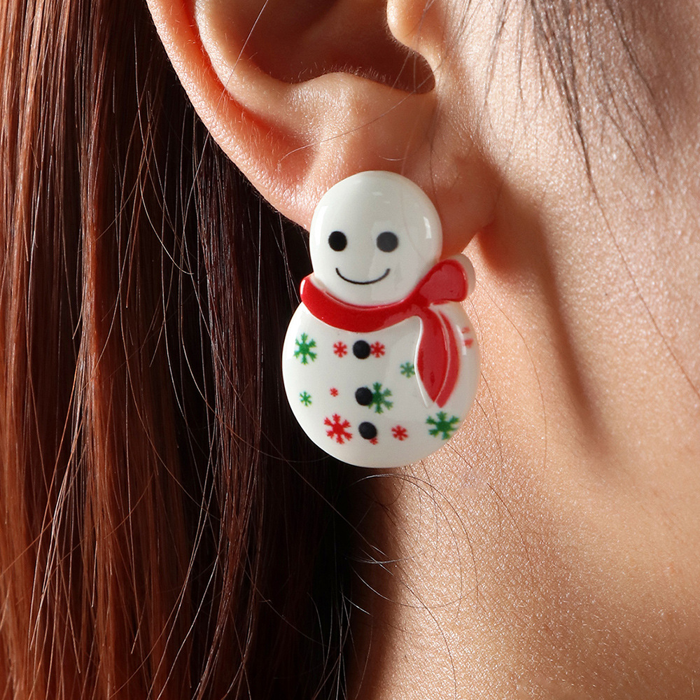 Cartoon Christmas Snowman Bell Resin Earrings Wholesale Jewelry Nihaojewelry display picture 15