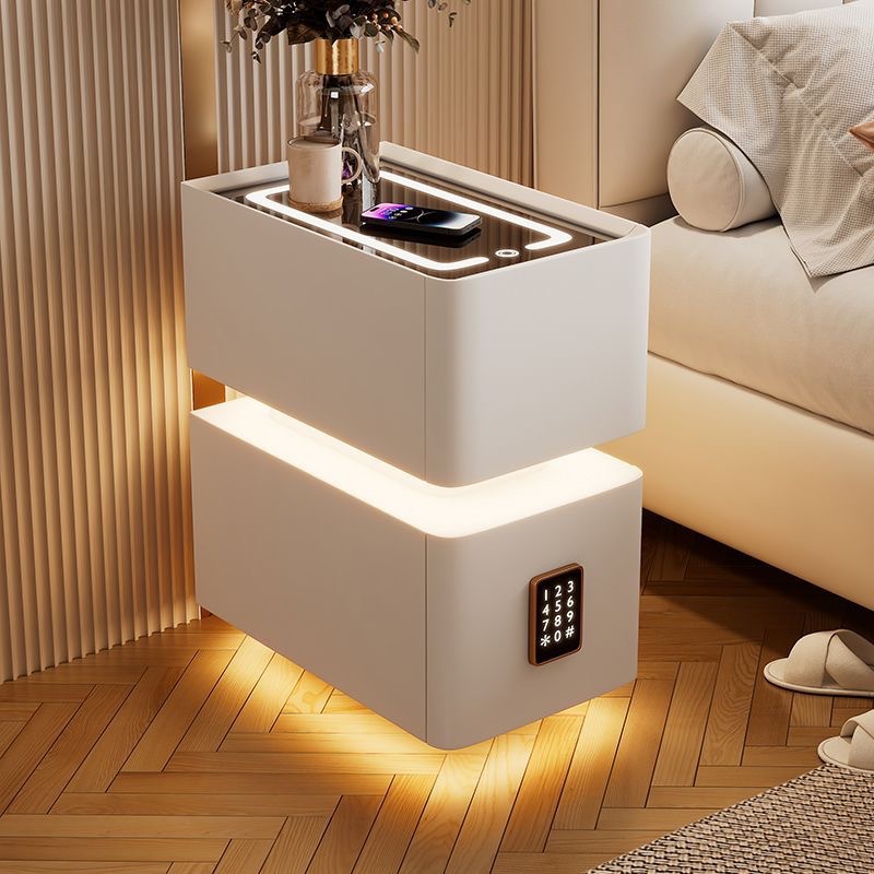 Mesita de noche inteligente, pequeña lámpara de banda ultra estrecha, cargador inalámbrico, gabinete de almacenamiento de dormitorio doméstico, gabinete estrecho con borde de cama de apartamento pequeño
