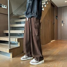 秋季工装裤男美式宽松潮牌阔腿情侣港风休闲直筒ins潮灯芯绒长裤