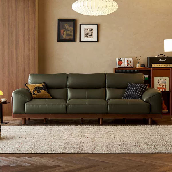 Oak Solid Wood Sofa, Living Room Genuine Leather Straight-Row Furniture, Coco Series from the Source Factory, Custom Solid Wood Sofa
