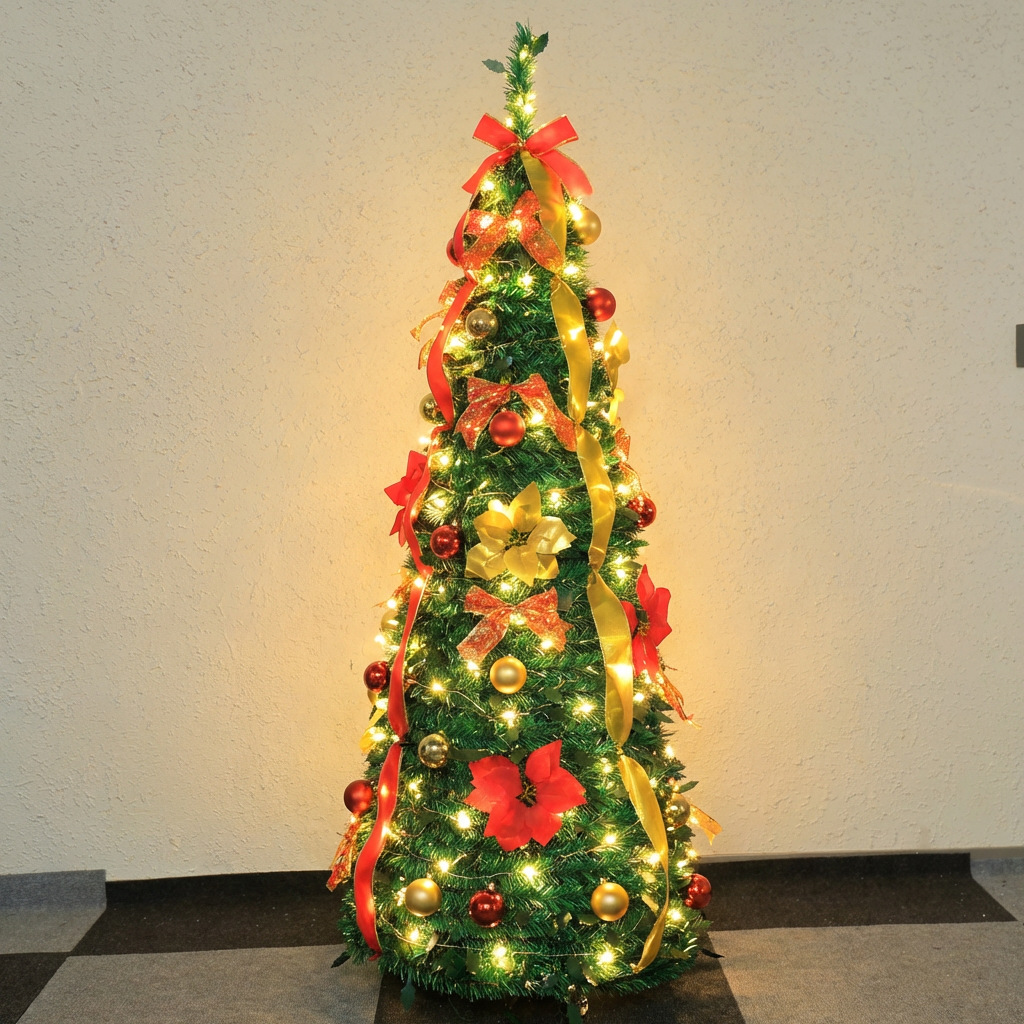 Árbol de Navidad retráctil plegable paquete doméstico decoración de Navidad árbol de torre de PVC 1.8m nuevo solo transfronterizo