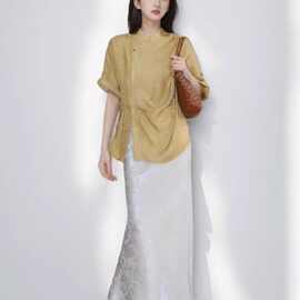 D8036夏装整套时尚时髦洋气高级感减龄轻熟新中式黄色衬衫套装裙