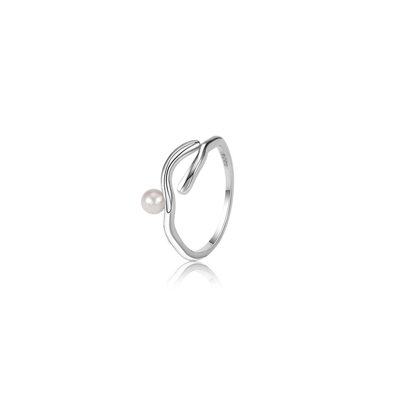S925 anillo de perlas de plata esterlina personalidad abierta femenina diseño de nicho de moda Otoño e Invierno luz anillo de lujo personalidad estilo de moda
