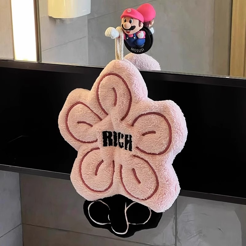 Rich and Wealthy Hand Towel Hanging Cute Super Absorbent Thickened Towel Handkerchief for Kitchen and Bathroom