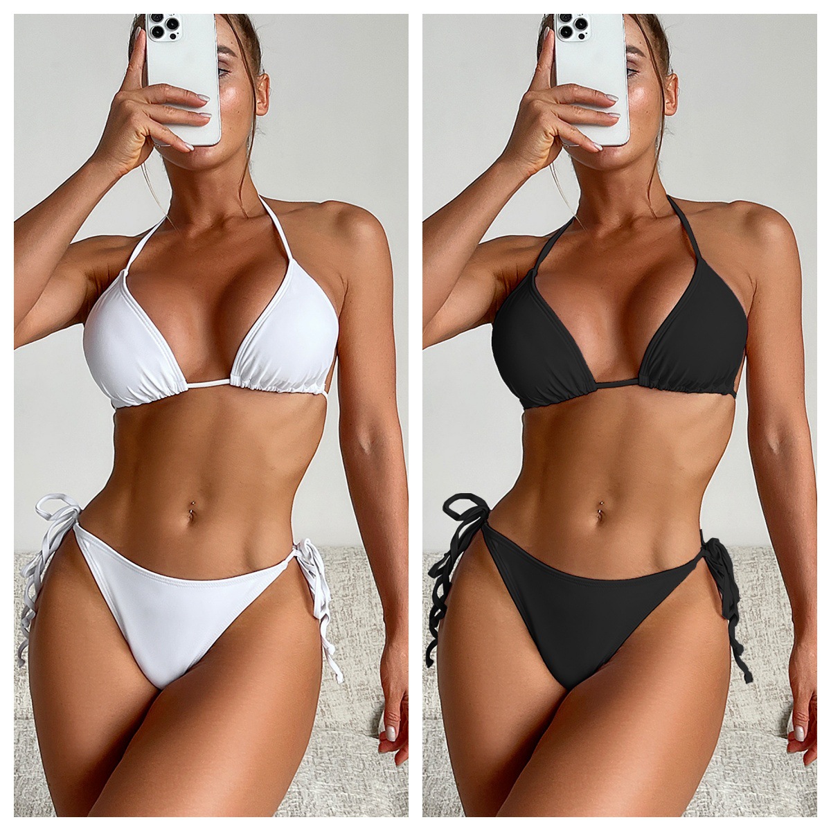 European and American New Style Split Bikini Cross-Border Amazon Sexy Backless Tie-Up Beach Vacation Bikini