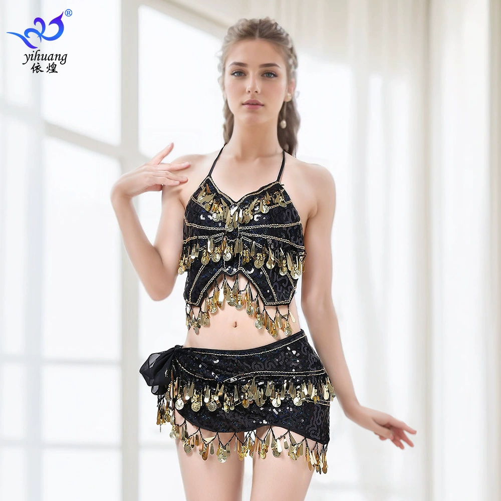 Сексуальный танец живота танцевальный костюм сценический костюм танцевальный костюм блестки Бабочка бюстгальтер набор юбка с бахромой