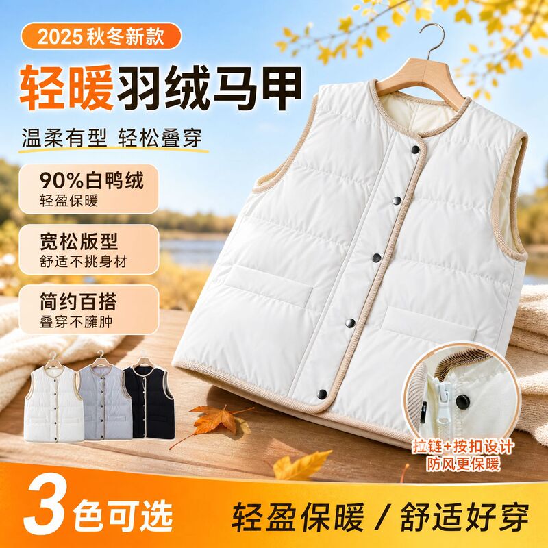 2025 New Autumn and Winter down Vest Women's Short Loose Thin 90 White down Vest Outer Wear Waistoutwear Jacket Gentle 2025 New Autumn and Winter down Vest Women's Short Loose Thin 90 White down Vest Outer Wear Waistoutwear Jacket Gentle