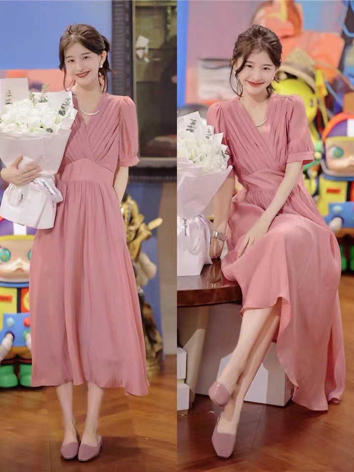Đầm maxi nữ cổ V lưng cao chất Tencel mềm mại — Màu trắng chi tiết 7