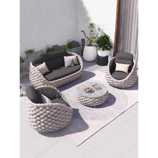 Outdoor Sofa Courtyard Rattan Sofa Coffee Table Combination Terrace Garden Outdoor Homestay Waterproof Sunscreen Double Sofa