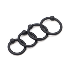Silicone Four-Ring Locking Cock Ring, Physical Delay Ring for Men, Black — detail image 3