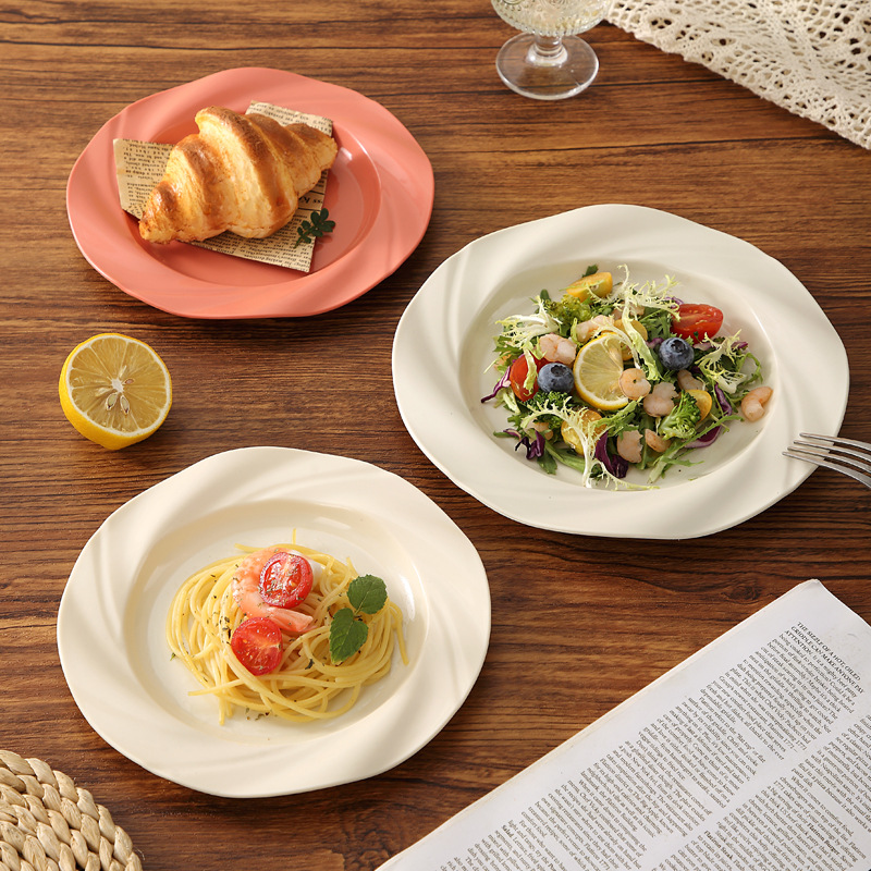 9英寸意面盘 奶油沙拉盘蛋糕盘塑料水果盘仿瓷西餐盘8英寸零食盘