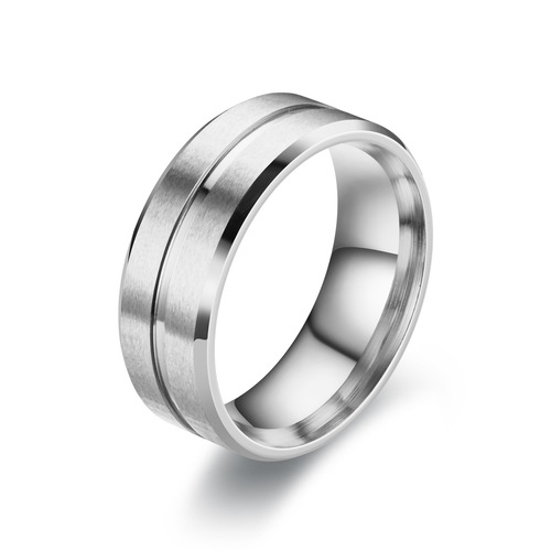 Daihao Cross-border Handmade Jewelry 8MM Width Center Groove Sanding Men's Stainless Steel Ring European and American Popular Accessory