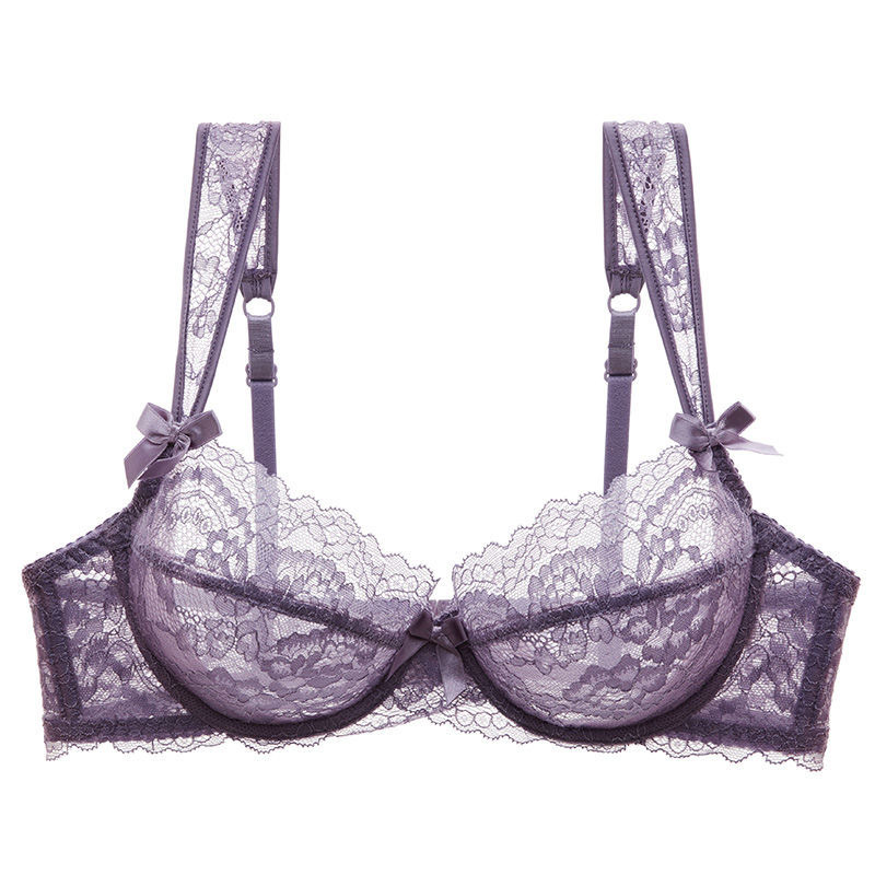 Cross-Border French Underwear Ultra-Thin Transparent Lace Sexy Underwear Big Breasts Showing Small Anti-Sagging Push-Up Bra