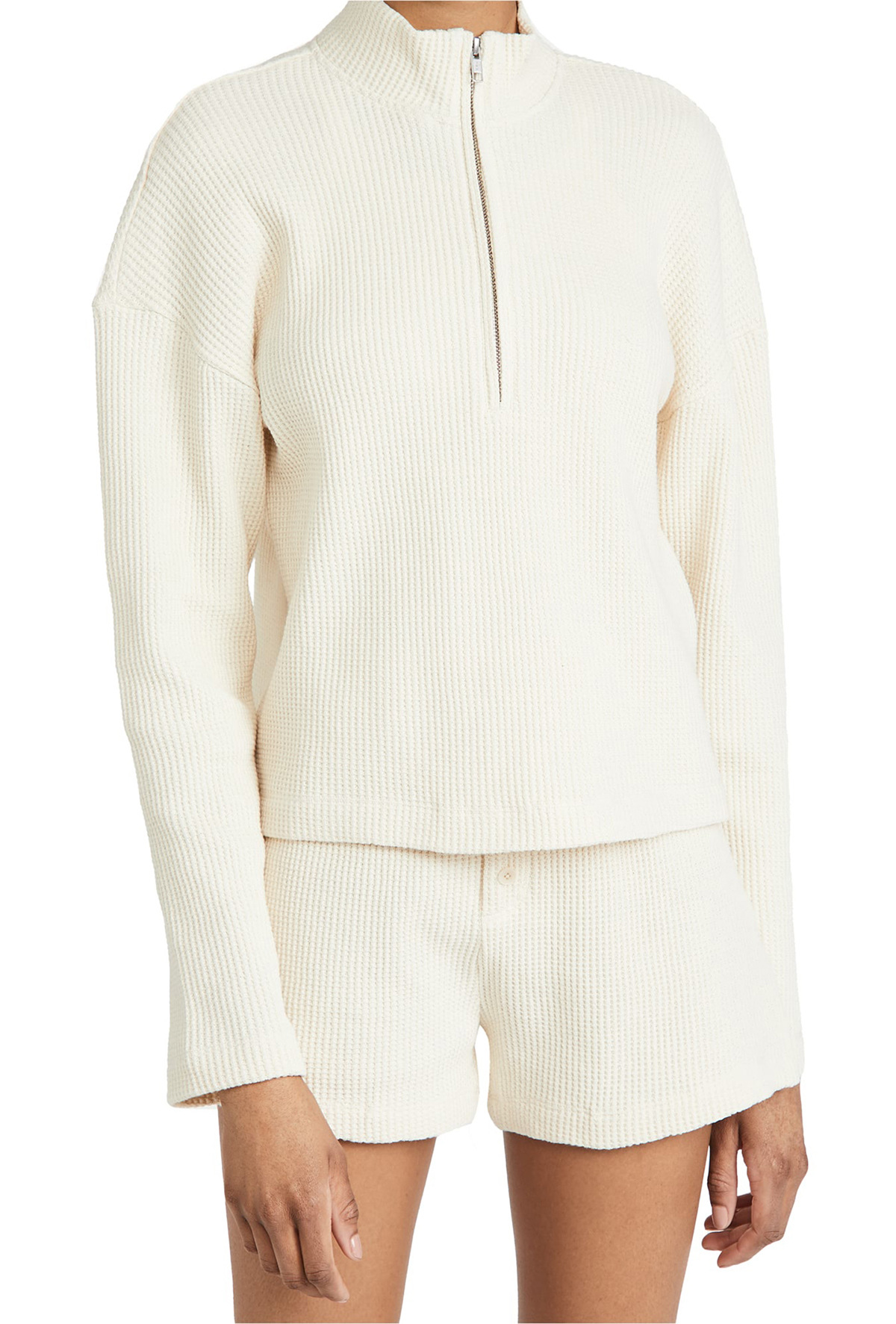 Women Clothing Pajamas Long Sleeve Shorts Homewear Waffle Knitted Break Two Piece Suit