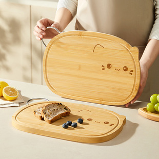 Ling Meow Cat Cutting Board Household Antibacterial and Mildew-proof Solid Wood Cutting Board Kitchen Fruit Food Supplemented Chopping Board Cute Chopping Board