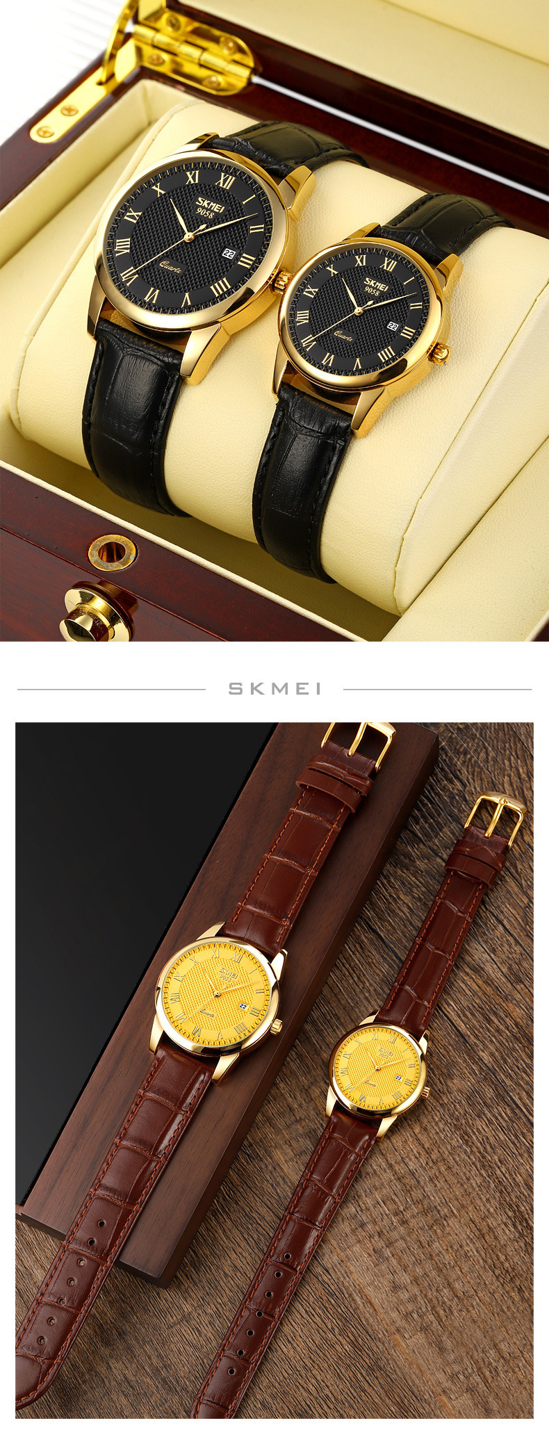 Classic Couple Quartz Watch Waterproof Stainless Steel Calendar_voghion.com