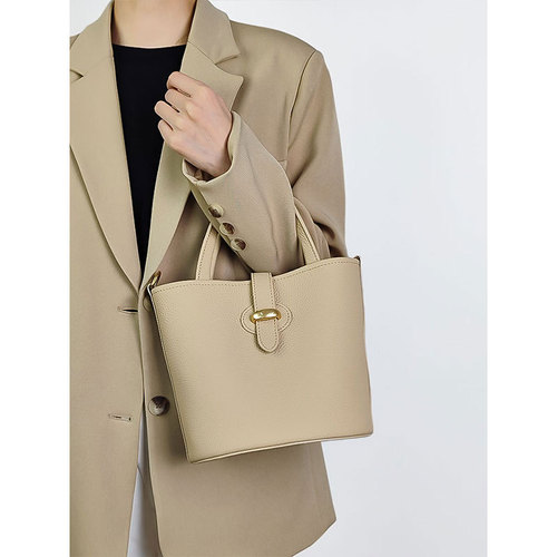 Genuine leather bucket bag for women's work and commuting bag Crossbody bag for women's casual top layer cowhide high-end handbag