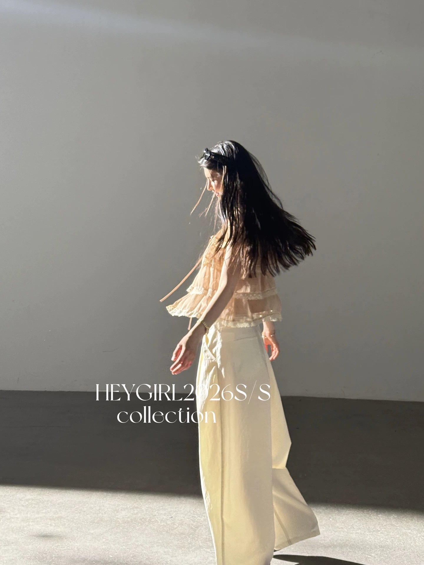 HEYGIRL黑哥甜蕾松茶 敲仙soft芭蕾风小飞袖蕾丝雪纺皱方领娃娃衫