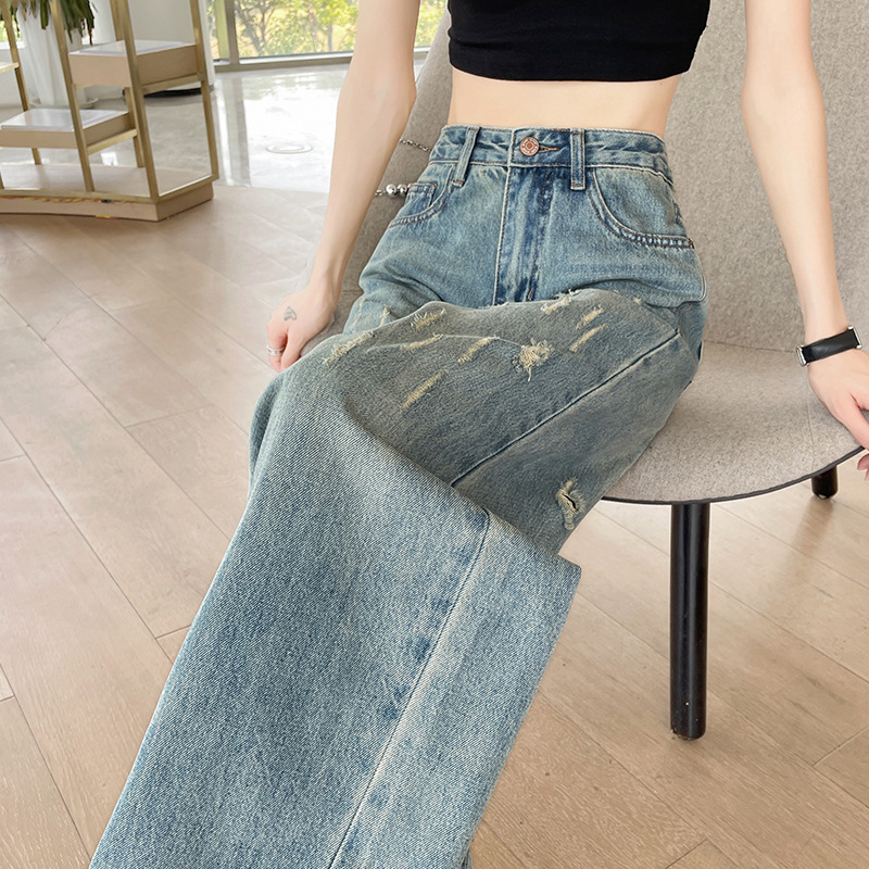 Light Ripped Wide Leg Jeans Women's High Waist 2025 Spring and Summer New Loose Casual Slimming Straight Pants Light Ripped Wide Leg Jeans Women's High Waist 2025 Spring and Summer New Loose Casual Slimming Straight Pants
