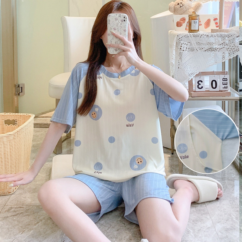 Summer New Style Milk Silk Pajamas for Pregnant Women, Fashionable and Cute Cartoon Casual Wear, Nursing and Postpartum Clothing, Short-Sleeved Set