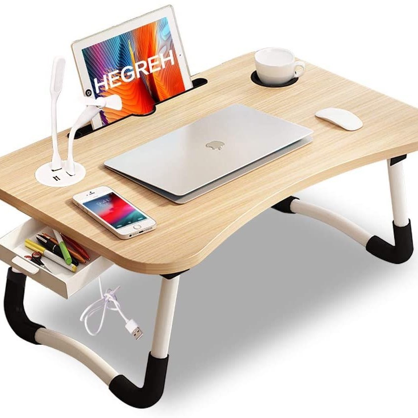 Storage drawer USB fan LED lamp folding computer lazy table study bed table dormitory small table