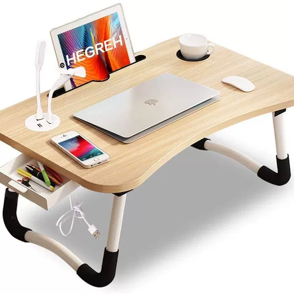 Storage drawer USB fan LED lamp folding computer lazy table study bed table dormitory small table