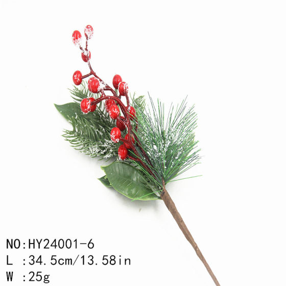 24 new cross-border hot sale Christmas holiday decorations simulation plastic Cedar red Holly fruit bouquet cuttings