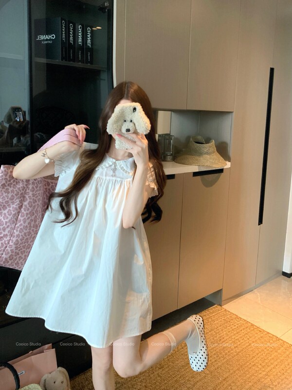 Korean Style Sweet White Doll Collar Short-Sleeved Dress for Women in Spring, Chic and Age-Reducing, Slimming New Style Short Skirt