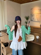 法式双层蛋糕蕾丝边吊带背心女中长款下摆拼接打底衫叠穿无袖上衣