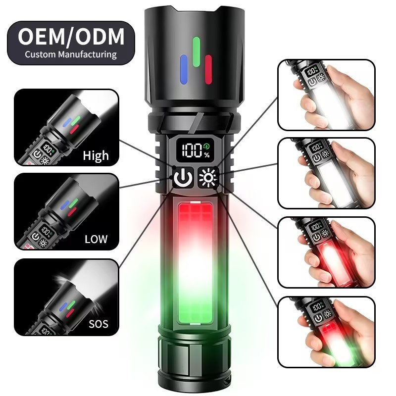 Linterna de nuevo modelo con luz lateral COB, recargable, enfoque ajustable, para uso doméstico y exterior, luz potente, linterna de largo alcance, venta al por mayor. image 1