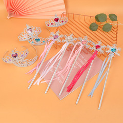 Children's Party Crown Hair Accessories for Girls, Ribbon Snowflake Magic Wand Sweet Princess Plastic Crown Wholesale