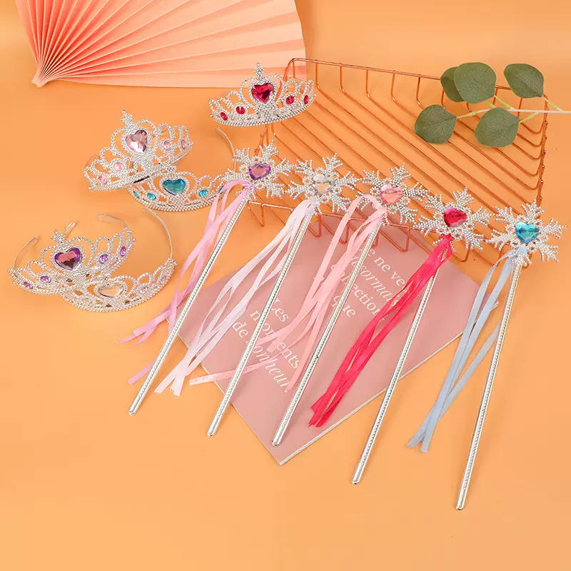 儿童派对皇冠发箍发饰小女孩丝带雪花魔法棒甜美公主塑料皇冠批发