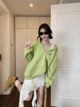 感慵懒风连帽卫衣早秋新款韩系宽松中长款套头长袖上衣女