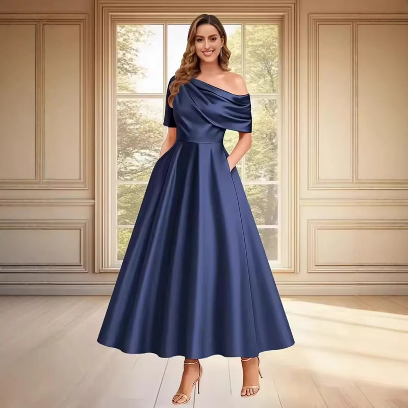 Amazon European and American Cross-Border Evening Dress New Model 2026 Elegant Satin Off-Shoulder Solid Color Backless Dress Amazon European and American Cross-Border Evening Dress New Model 2026 Elegant Satin Off-Shoulder Solid Color Backless Dress