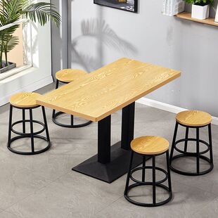 Fast Food Dining Table and Chair Set Combination Hotel Restaurant Snack Bar Catering Commercial Table Milk Tea Shop Slate Small Round Square Table